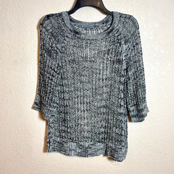 Elliott Lauren Pullover Sweater Womens Small Black Open Knit 3/4 Sleeve - Picture 1 of 8